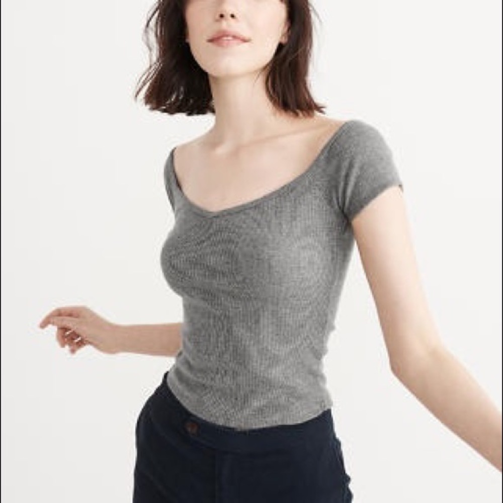 Abercrombie off shoulder gray ribbed crop top
